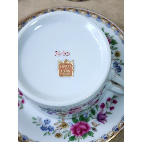 Lipper And Mann Teacup & Saucer 5 1/2" Pink Roses Gold Trim 4 Sets Japan Vintage - Picture 9 of 13